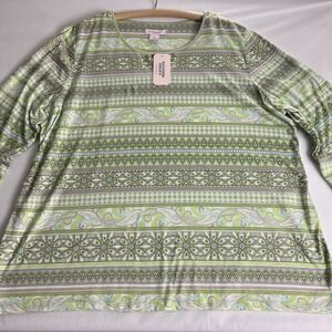 Allison Daley Woman Top Size Plus 3X Lt Khaki Group 3/4 Sleeve Paisley Stripe G3